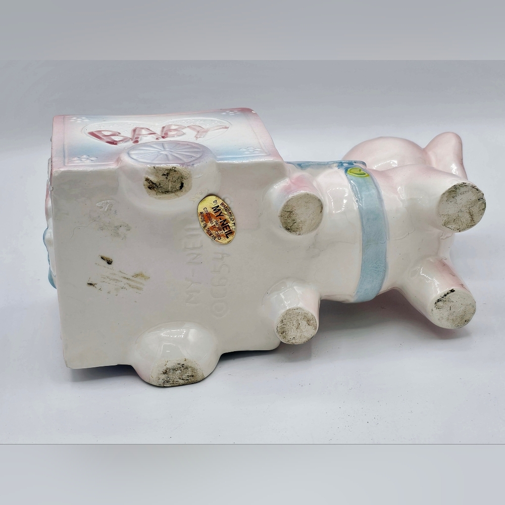 Vintage Ceramic baby Pink and Blue Elephant Planter - Picture 4 of 6